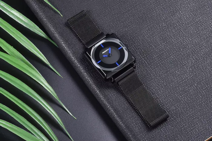 Rebirth-Montre-bracelet carrée en cuir et maille pour femme