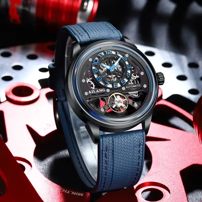 AILANG 8853 Montre mécanique noire pour homme avec tourbillon