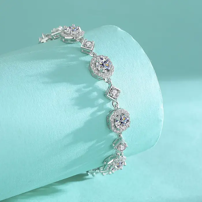 Bracelet en argent sterling 925 avec moissanite ronde élégant pour mariage et occasions spéciales unisexe