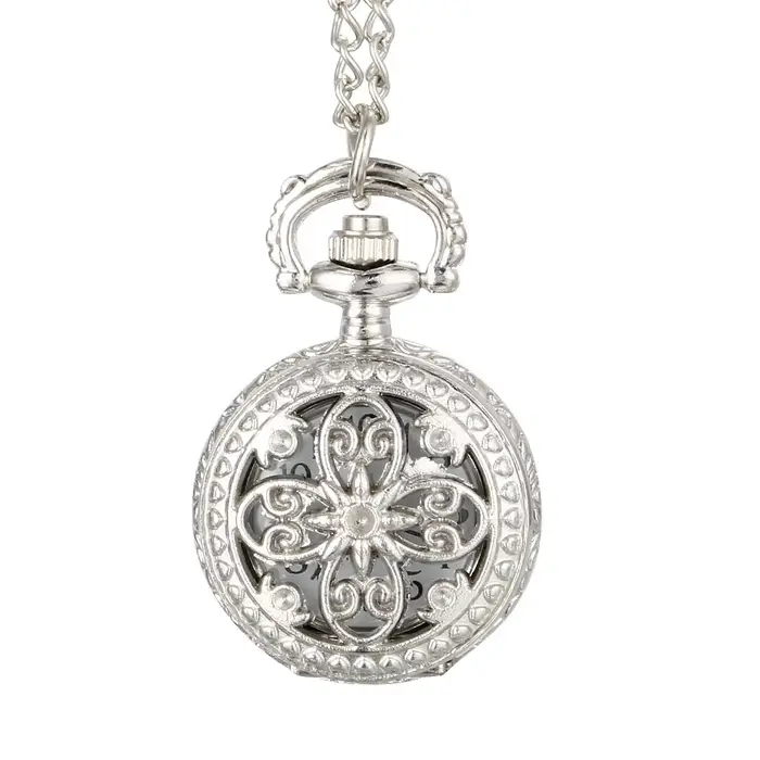 Montre de poche creuse en forme de fleur pour femmes, Vintage, à Quartz, en alliage, chaîne, collier