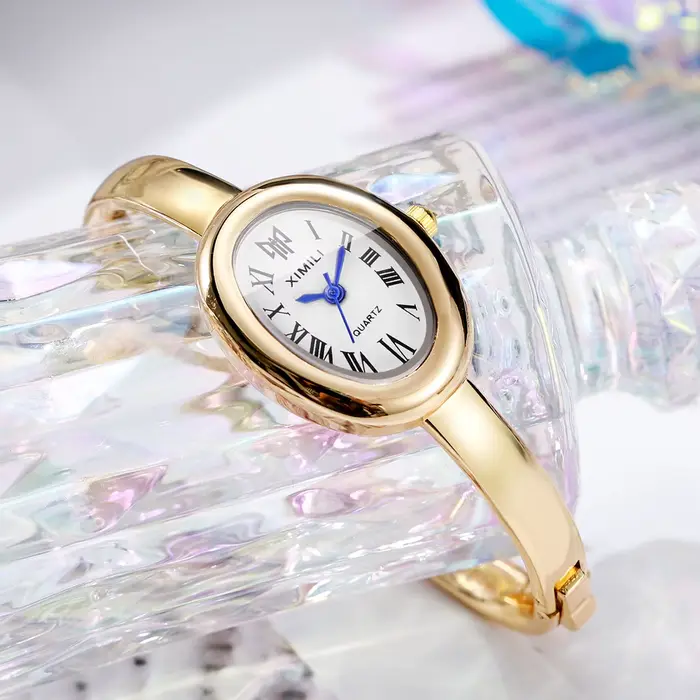 Montre-bracelet pour femme sertie de diamants, montre-bracelet ovale à cadran romain, montre-bracele