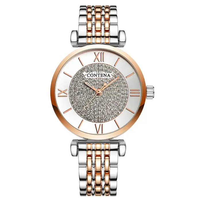 Montre en acier inoxydable avec cadran rond et affichage chiffre romain pour femmes occasions spéciales élégantes