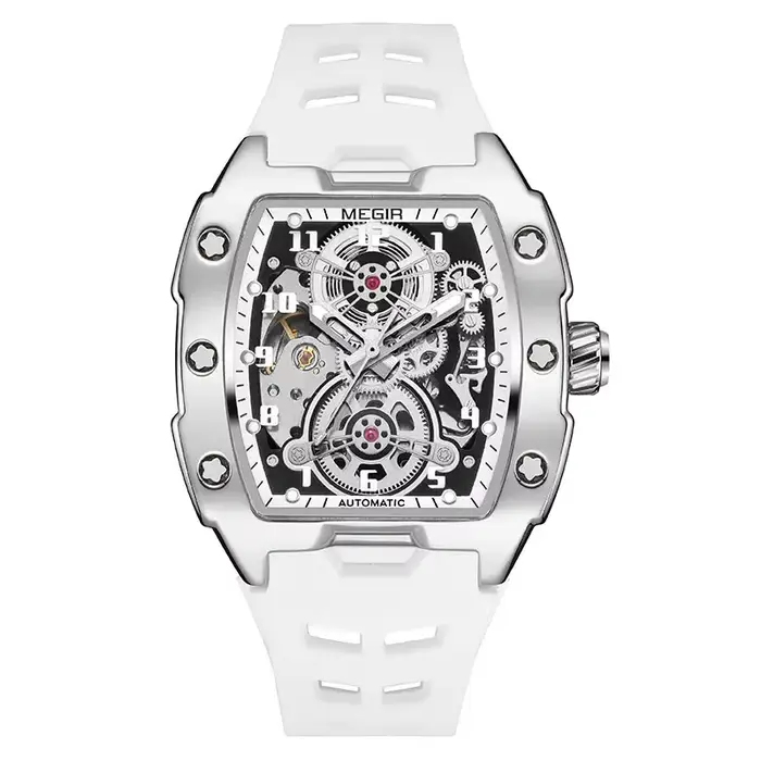 Montre automatique MEGIR 8602 Fashion Orange pour homme, étanche, lumineuse, mécanique, avec cadran