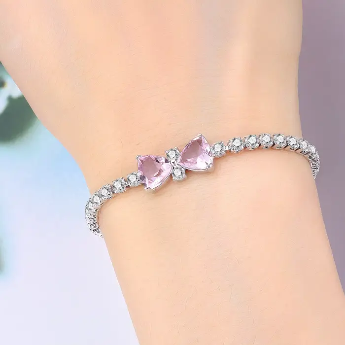 PANPOKI Nouveau Bracelet en Argent Sterling 925 Série Douce Nœud Rose Maillons Chaîne pour Femme Bijoux Tendance Anniversaire Cadeaux Raffinés