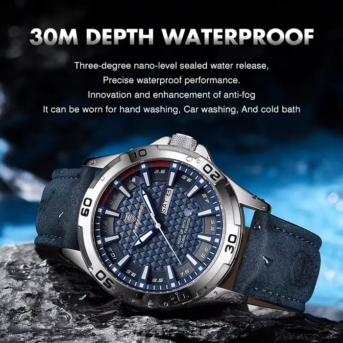 Paazomu Montre à quartz pour homme avec fenêtre de date et jour