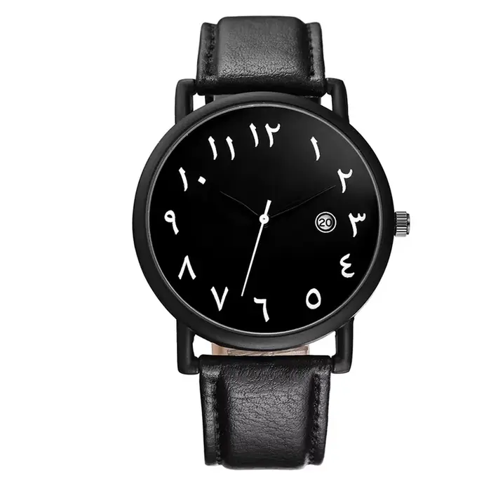 Montre-bracelet en cuir de luxe pour hommes, date numérique arabe, montre-bracelet de sport décontra