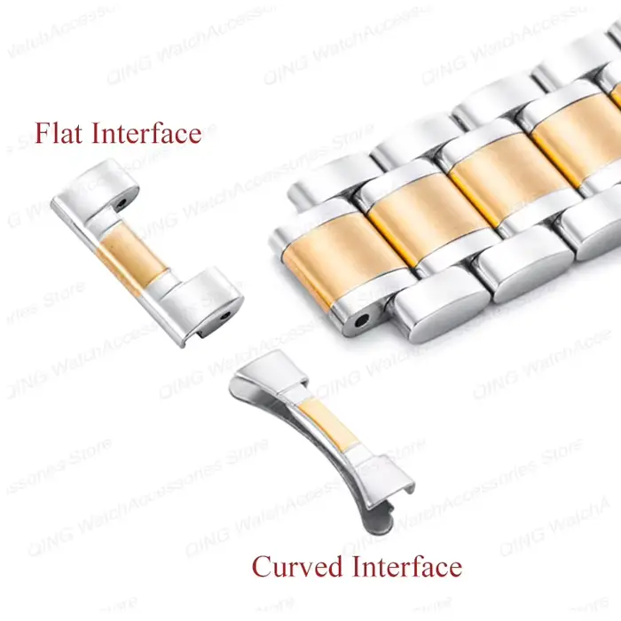 Bracelet de montre en acier inoxydable massif à extrémité plate en Arc