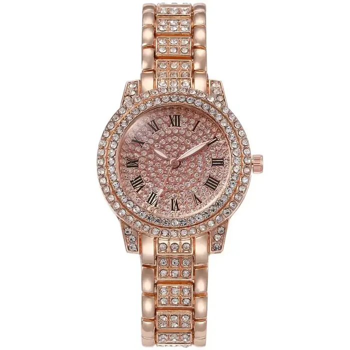Montre de luxe en strass pour femmes, montre-bracelet à Quartz scintillant avec bracelet en acier in