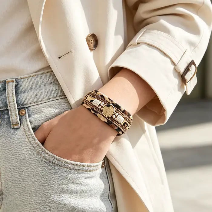 ALLYES – Bracelet bohème en cuir léopard pour femmes et hommes