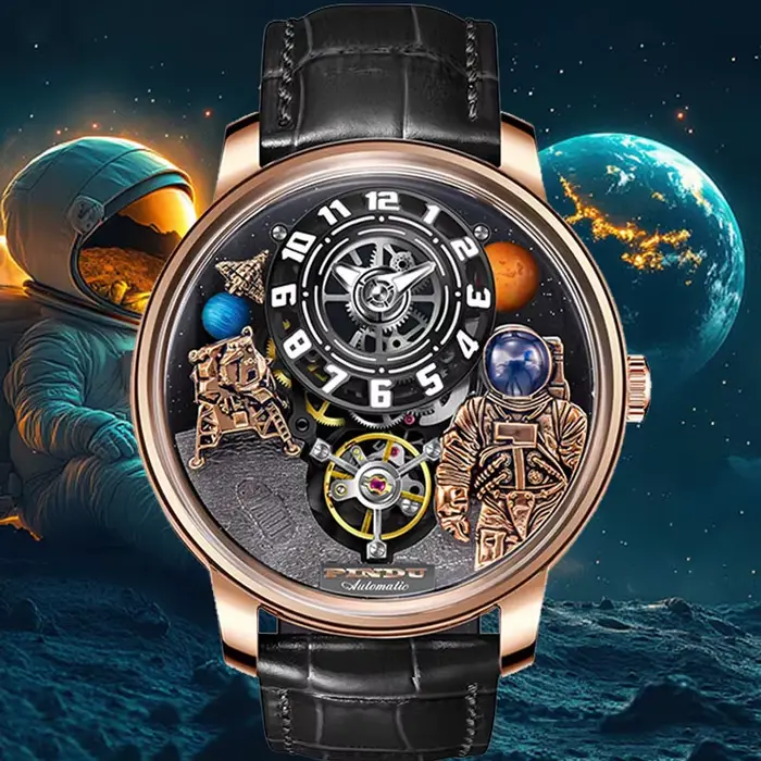Montre homme PINDU édition limitée conception spatiale automatique avec cristal de saphir pour hommes occasions spéciales