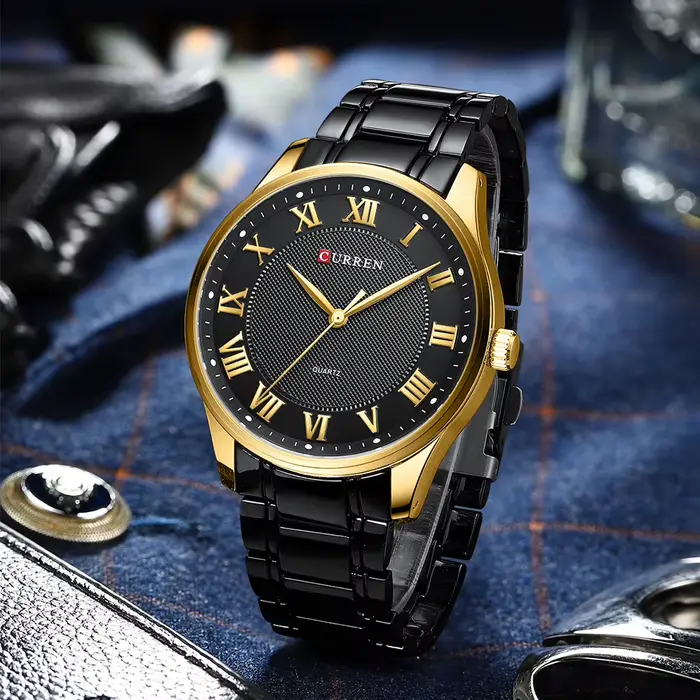 CURREN or montre pour hommes haut de gamme de luxe or Quartz acier inoxydable étanche affaires mode Simple