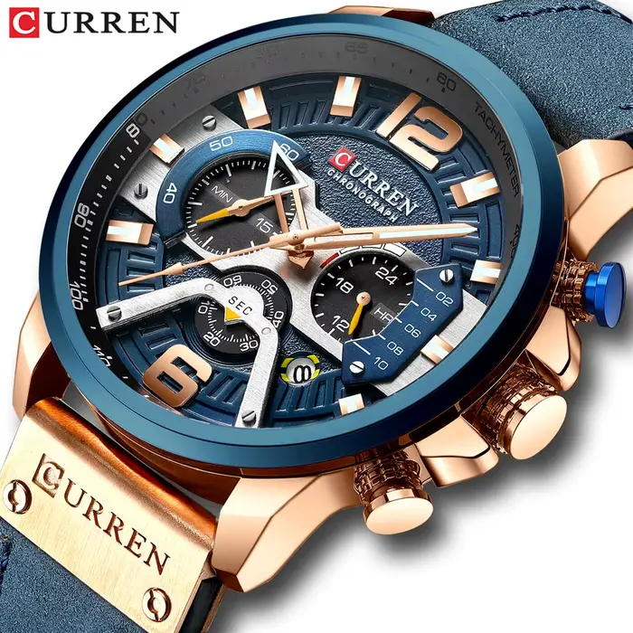 CURREN montres de Sport décontractées pour hommes bleu Top marque de luxe militaire en cuir montre-bracelet homme