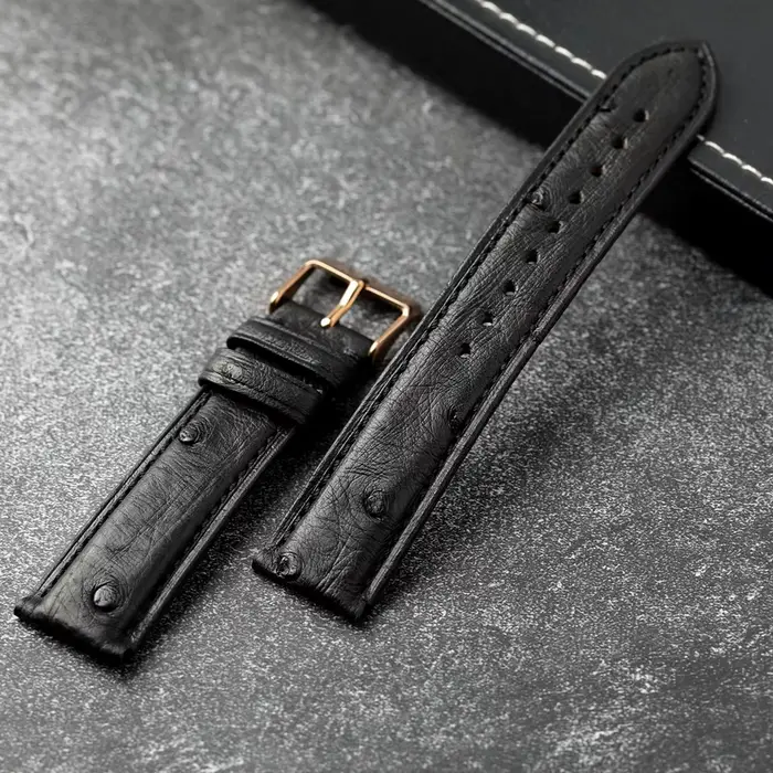 Bracelet de montre en cuir d'autruche sud-africain fait à la main 18 19 20 22 24mm noir beige occasionnels spéciaux polyvalents