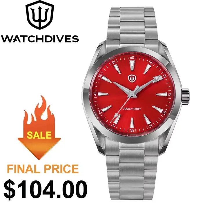 Montre Quartz Vintage Watchdives WD0006 avec Cristal de Saphir Luminosité BGW9 Résistante à l'Eau Occasions Spéciales Hommes