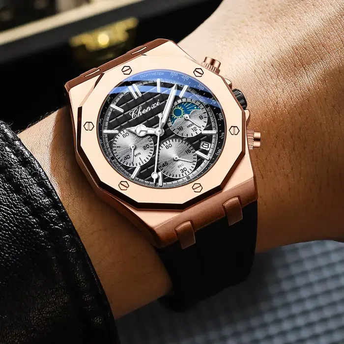 Montre CHENXI Hommes de Luxe Chronographe Sport Quartz Élégante Résistante à l'Eau Bracelet en Silicone Occasions Spéciales