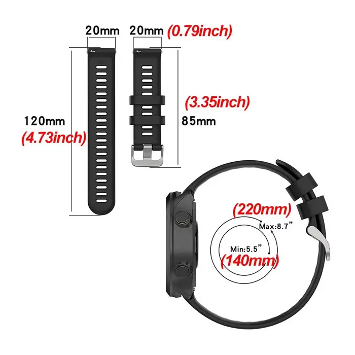 Garmin Forerunner 55/158/245/645/Vivoactive 3/5/Venu SQ & Amazfit GTS 2 mini & Samsung Galaxy Watch 6/5 Pro/4/3 bracelet 20MM