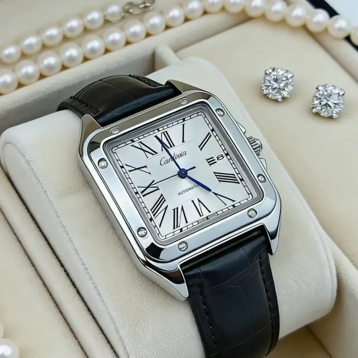 Montre à quartz carrée luxueuse pour homme avec chiffres romains