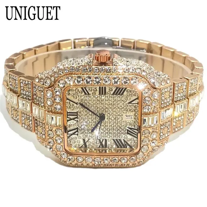 UNIGUET montre de mode pour hommes de luxe Rose carré glacé