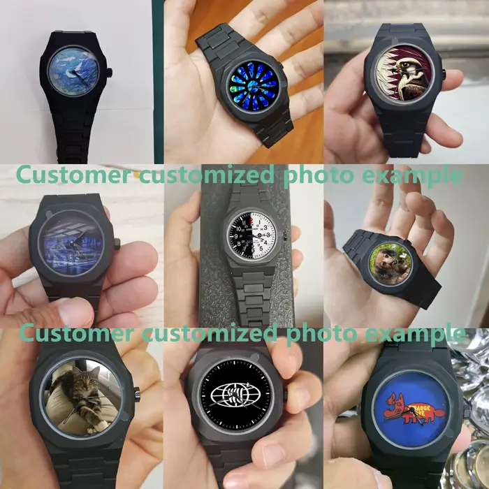 Montre personnalisée homme boîtier plastique image unique montre noire minimaliste style décontracté mode quartz occassions spéciales cadeau anniversaire noël