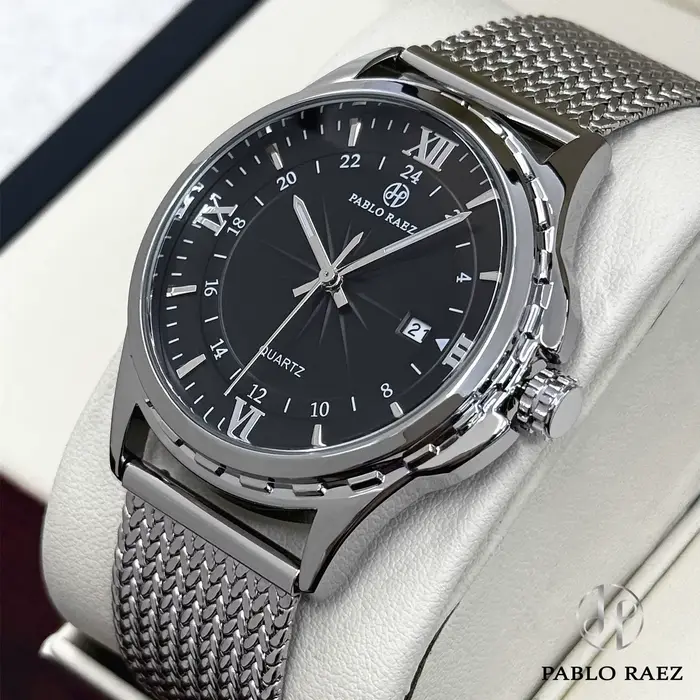 Montre PABLO RAEZ pour homme, style rétro, de haute qualité, bracelet en acier maillé, étanche, mont