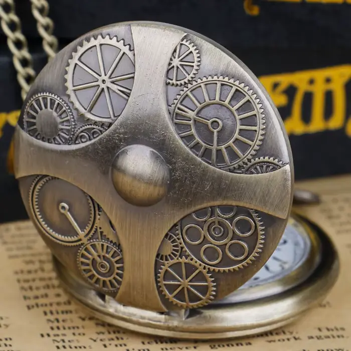 Montre de poche quartz unisexe design engrenage bronze collier pendentif cadeau mode arabe numérique occassions spéciales
