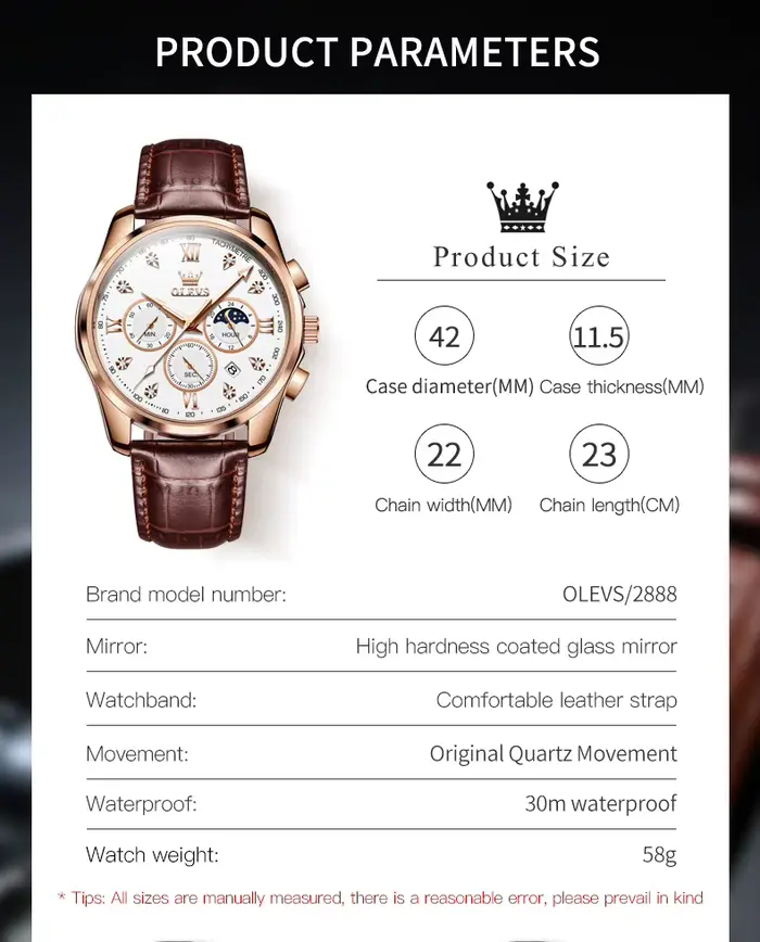 Montre-bracelet à quartz chronographe OLEVS 2888 pour homme