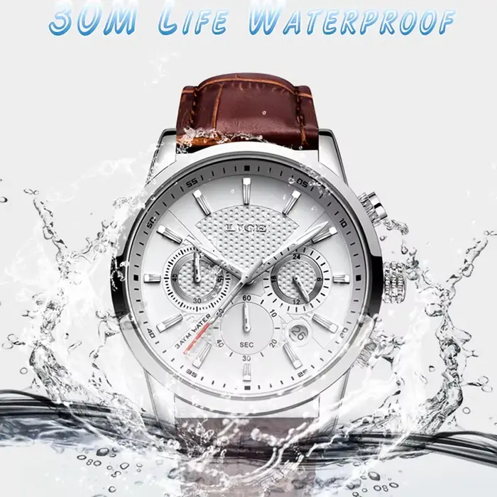 Montre-bracelet à quartz homme élégante et sportive avec calendrier complet et résistance à l'eau 3 bars occasions spéciales cadeau