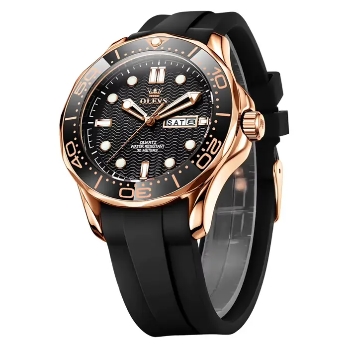 Montre OLEVS à Quartz pour Hommes, Lumineuse, Étanche à 30M, Bracelet en Silicone, Boîtier en Acier Inoxydable, Pour Pilotes et Activités Extérieures