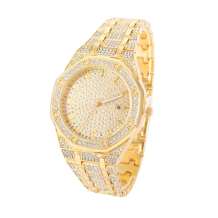 Montre glacée pour hommes montre en or pour hommes Hip Hop mode Cool Bling or diamant luxe montre po