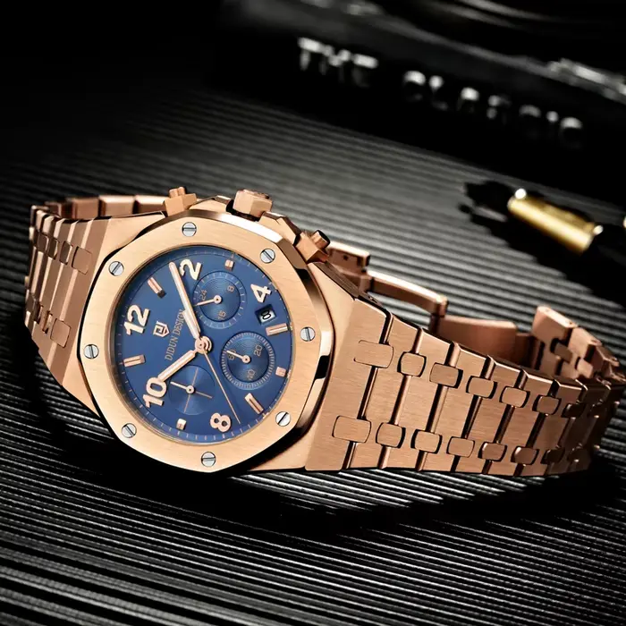 Montres chronographes de luxe pour hommes, montre de sport à quartz en acier inoxydable, montre-bracelet pour homme d'affaires, étanche