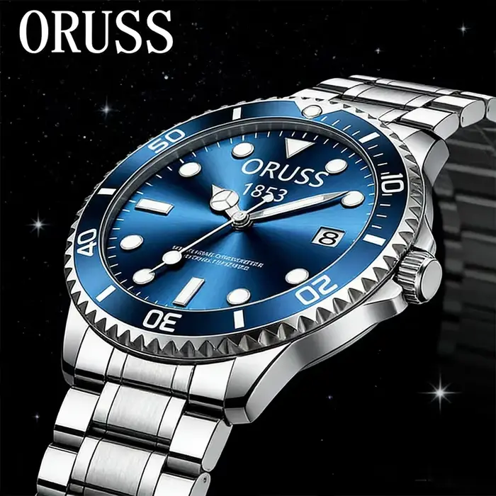 ORUSS Nouvelle Montre Homme d'Affaires 40mm Classique avec Lunette Rotative Série Plongée Étanche Lumineuse Calendrier