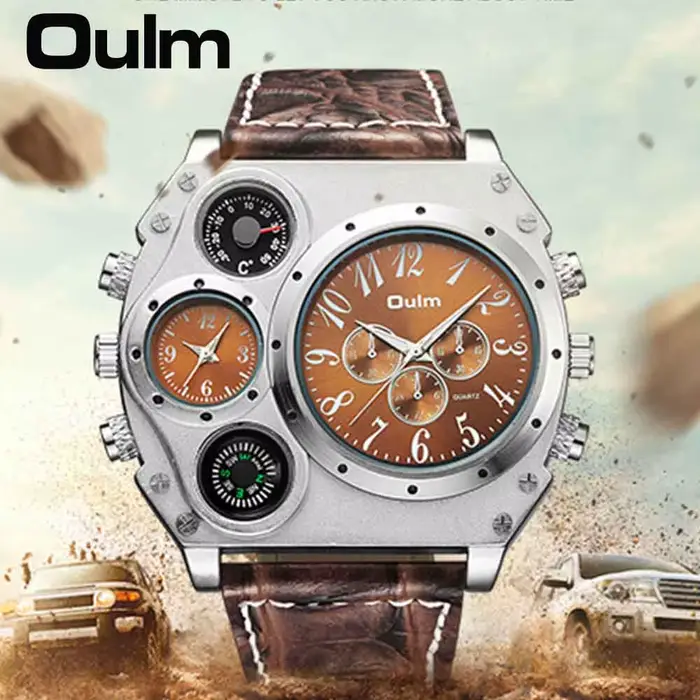 Montre sport Oulm avec mouvement à quartz et design unique pour homme, résistante aux chocs, convient pour les affaires, loisirs et activités quotidiennes