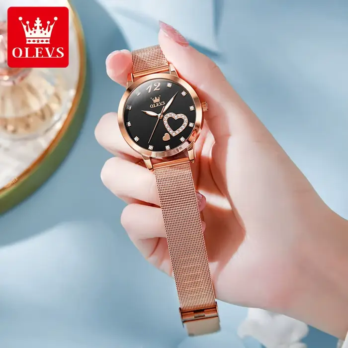 OLEVS 5189 montre à Quartz Simple pour femmes diamant amour coeur conception mode élégant or Rose bracelet en acier