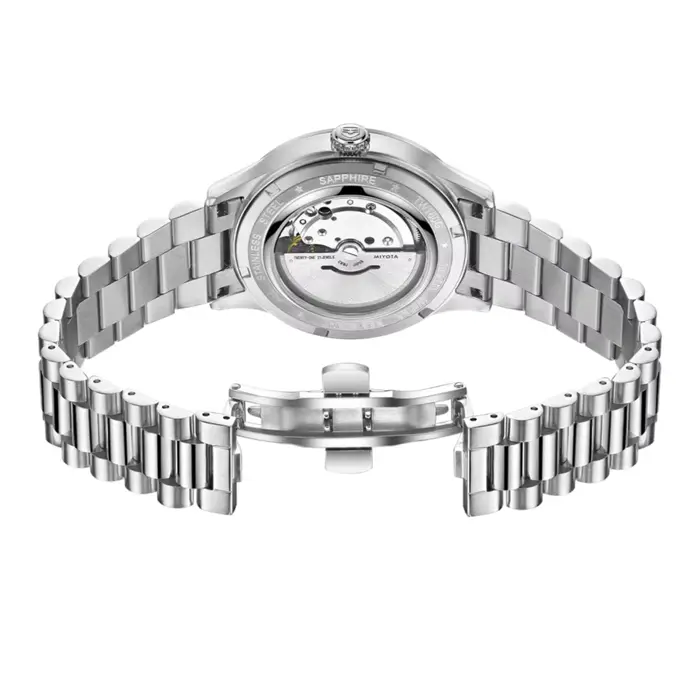 Montre automatique Tophill TW100G avec cadran soleil argenté, bleu, doré, mouvement Miyota 8215, résistance à l'eau 5ATM, bracelet en acier inoxydable 316L, idéale pour occasions professionnelles et cadeaux d'affaires