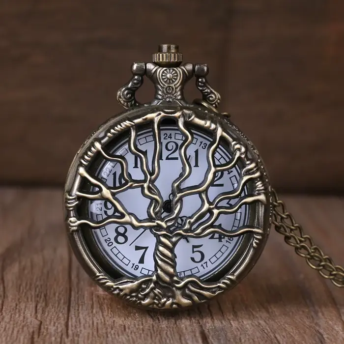 Montre de poche arbre de vie en Bronze pour hommes et femmes