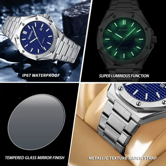 Montres-bracelets à quartz de luxe décontractées et élégantes avec date automatique pour homme occasions spéciales