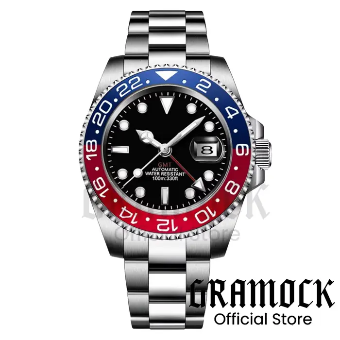 Gramock 40mm cadran blanc noir rouge GMT montre pour hommes montre-bracelet mécanique vert lumineux Date saphir acier plongée Reloj Hombre