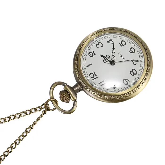 1 pièces montre de poche avec chiffres romains hommes femmes Bronze Quartz sculpté boîtier