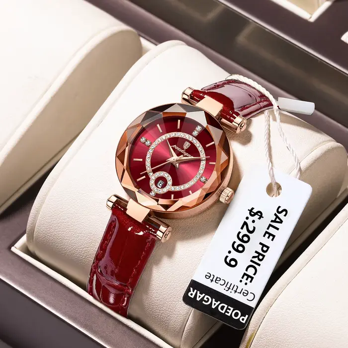 POEDAGAR montre de luxe pour femmes de haute qualité étanche Date en cuir dames montres robe Quartz décontracté