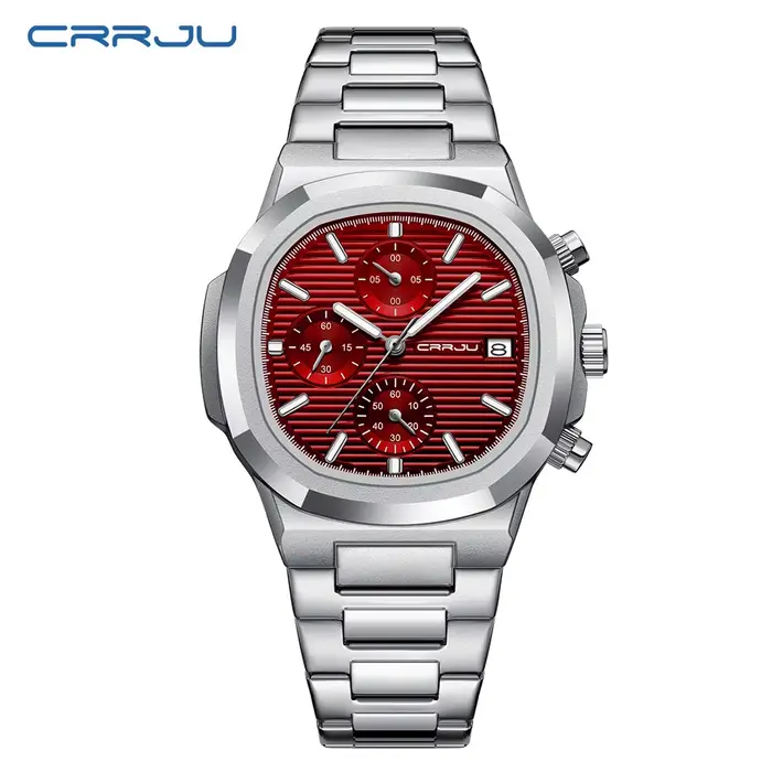 CRRJU luxe homme montre affaires étanche mâle horloge lumineuse Date acier inoxydable carré Quartz hommes