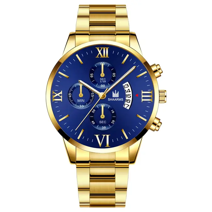 Montre à quartz en acier inoxydable avec ceinture pour homme