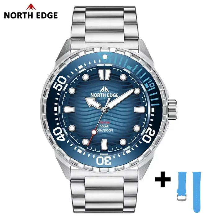 NORTH EDGE montres pour homme TRITON montre de plongée à énergie solaire montre-bracelet à Quartz en acier inoxydable