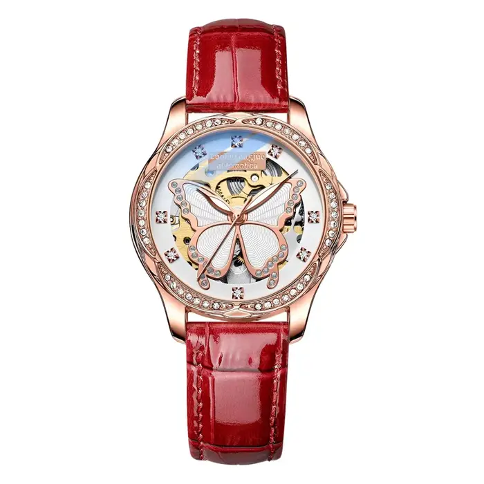 Montre mécanique automatique compacte, légère et luxueuse, avec cadran papillon à la mode pour femme