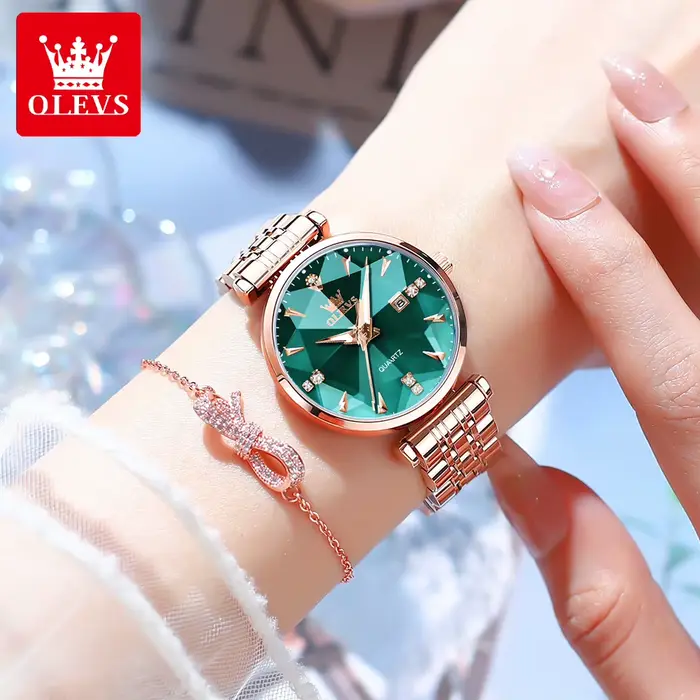 OLEVS 5536 femme montre à Quartz de luxe or Rose bracelet en acier losange verre dames montre-bracelet Date automatique