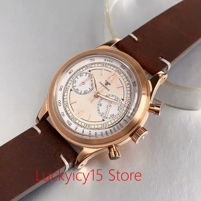 Montre Tandorio Vintage en Or Rose Quartz Chronographe Hommes Bracelet en Cuir Occasions Spéciales Élégante Robuste