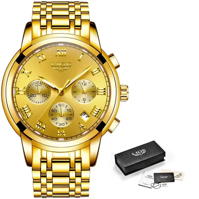 Montre de luxe en acier inoxydable LIGE pour homme avec fonction date automatique et résistance à l'eau pour diverses occasions