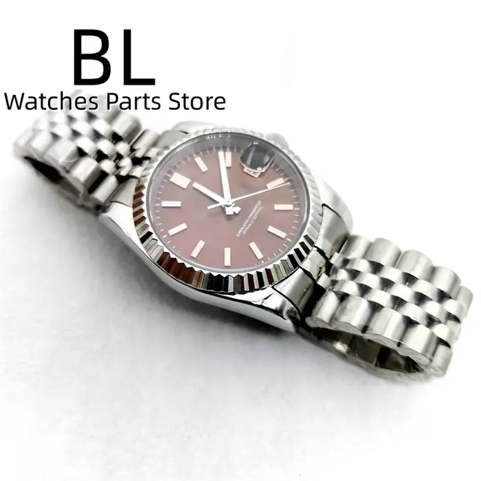 Montre mécanique BLIGER avec cadran marron luminescent, bracelet Jubilee, résistante à l'eau pour hommes occasions spéciales