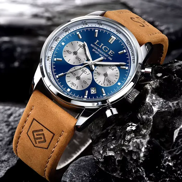 Nouvelle Montre Homme 2026 LIGE, Marque de Luxe, Montre en Cuir Originale pour Homme, Mode Sport, Ch