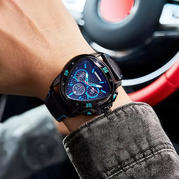Nouvelle montre hommes haute gamme ZBJP triangle résistante à l'eau avec bracelet en cuir pour homme occassions spéciales quartz audacieux