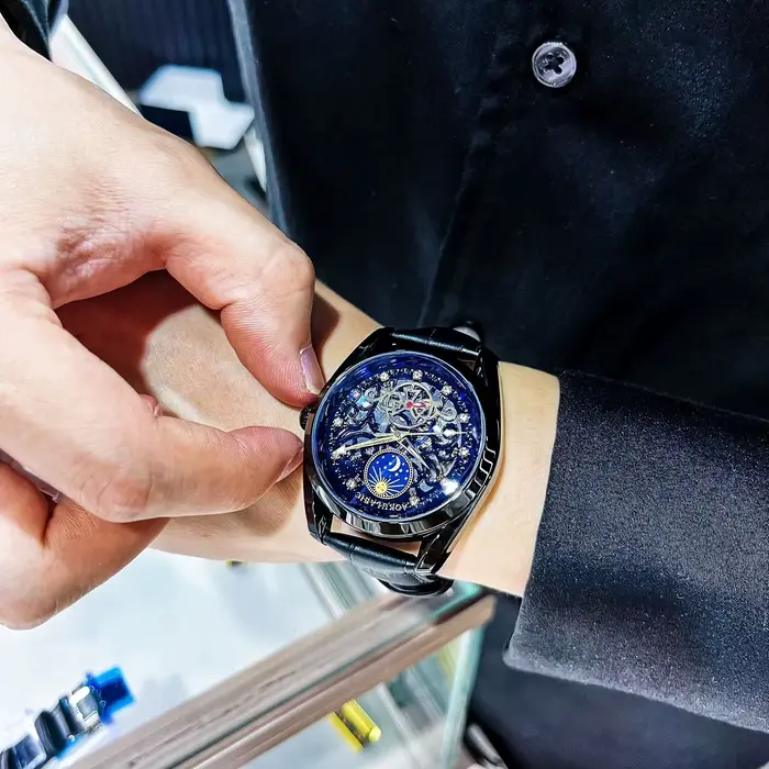 Montres mécaniques AOKULASIC pour hommes élégantes et polyvalentes avec mouvement automatique et résistance à l'eau 3 bars pour différentes occasions sociales et professionnelles